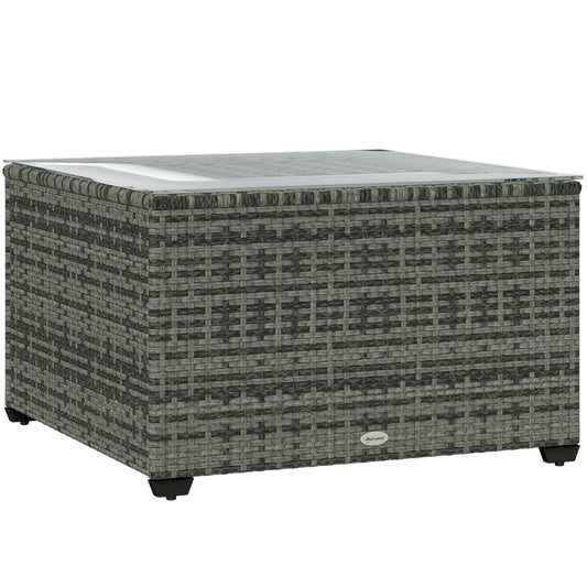 Photo of Outsunny 62 x 62cm Glass-Top Rattan Side Table - Light Grey in Grey colour on a white background