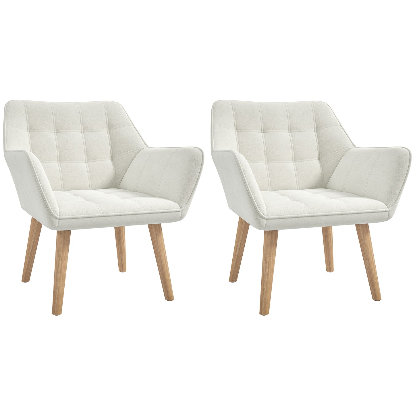 Photo of Set of 2 Accent Chair, Arm Chair with Slanted Back, Thick Padding and Rubber Wooden Legs for Living Room, Cream White in White colour on a white background