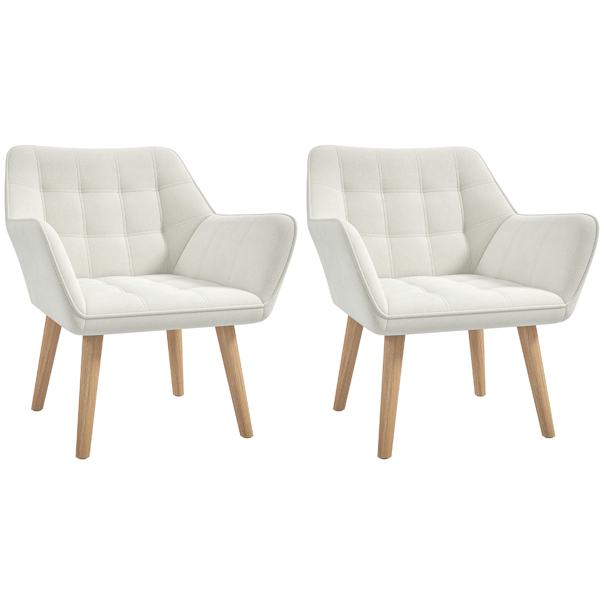Photo of Set of 2 Accent Chair, Arm Chair with Slanted Back, Thick Padding and Rubber Wooden Legs for Living Room, Cream White in White colour on a white background