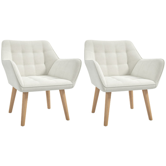 Photo of Set of 2 Accent Chair, Arm Chair with Slanted Back, Thick Padding and Rubber Wooden Legs for Living Room, Cream White in White colour on a white background