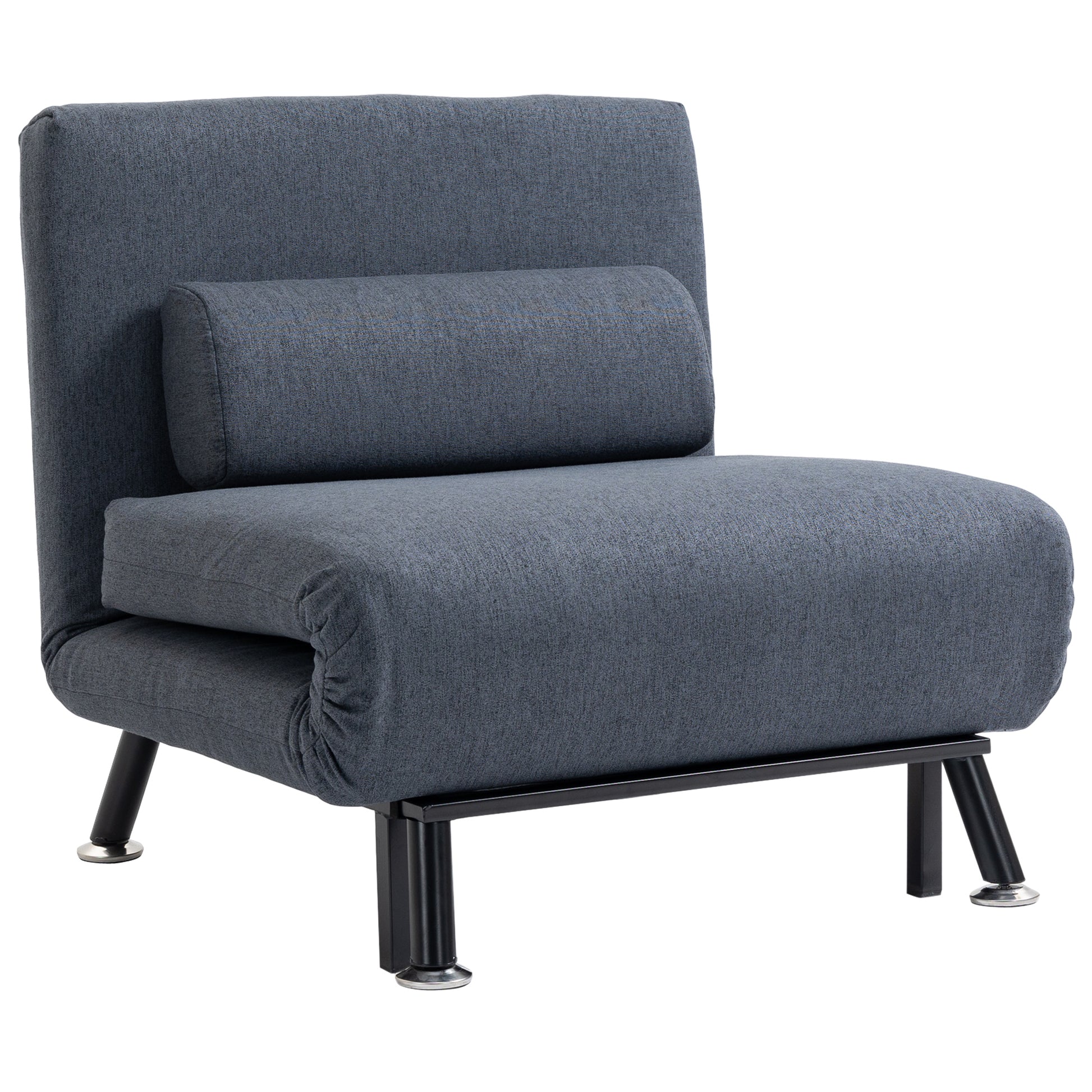 Photo of HOMCOM Single Sofa Chair Bed, Linen Fabric 3-in-1 Convertible Sleeper Chair with 5-Position Adjustable Backrest, 75cm Wide Seat, Pillow for Living Room, Bedroom, Black in Black colour on a white background