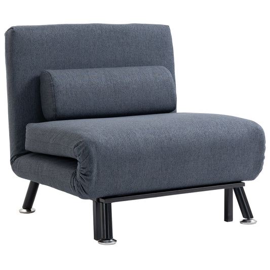 Photo of HOMCOM Single Sofa Chair Bed, Linen Fabric 3-in-1 Convertible Sleeper Chair with 5-Position Adjustable Backrest, 75cm Wide Seat, Pillow for Living Room, Bedroom, Black in Black colour on a white background
