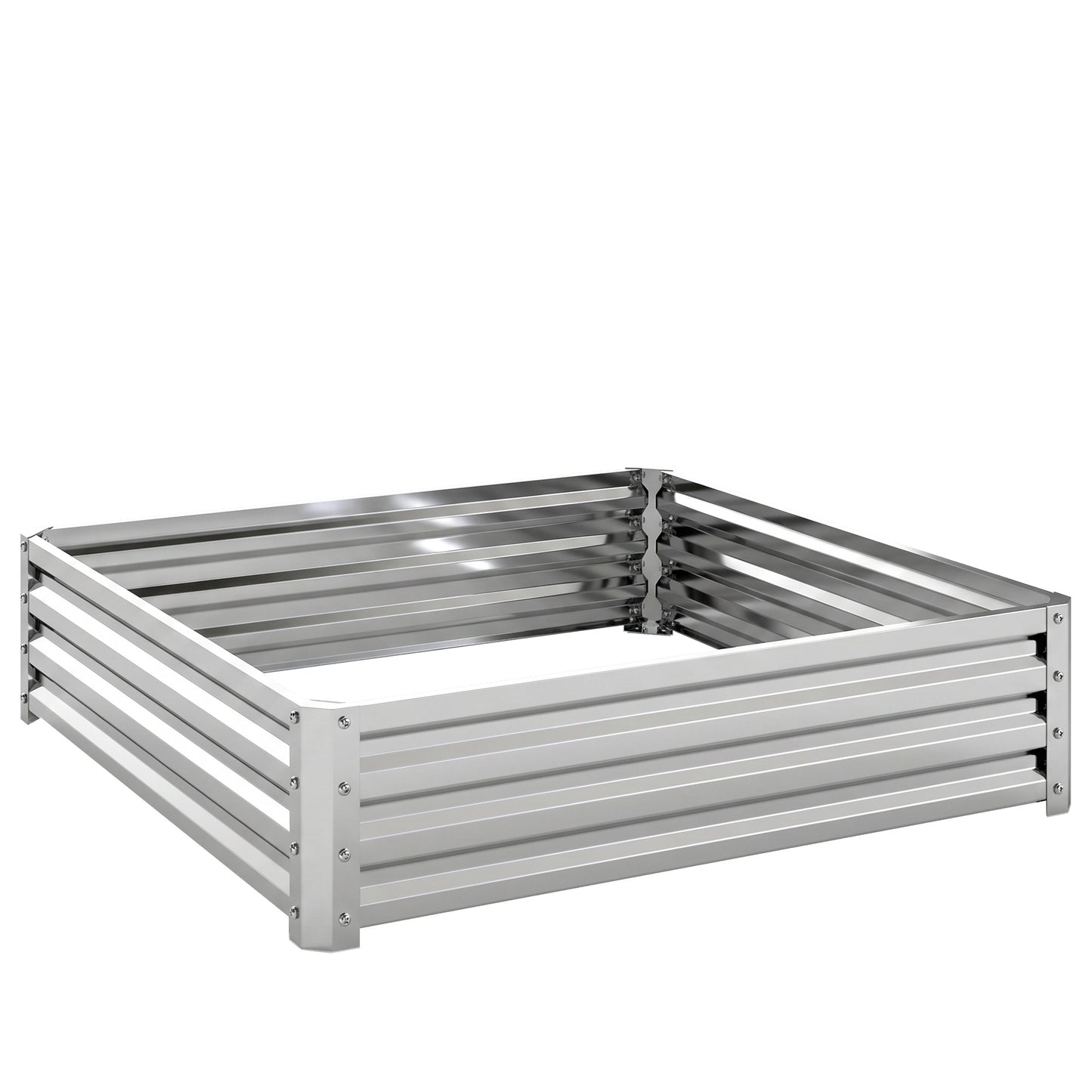 Photo of Outsunny Square Raised Garden Bed Box with Weatherized Steel Frame for Vegetables, Flowers, & Herbs, 120 x 120 x 30cm, Silver Tone in Tone colour on a white background