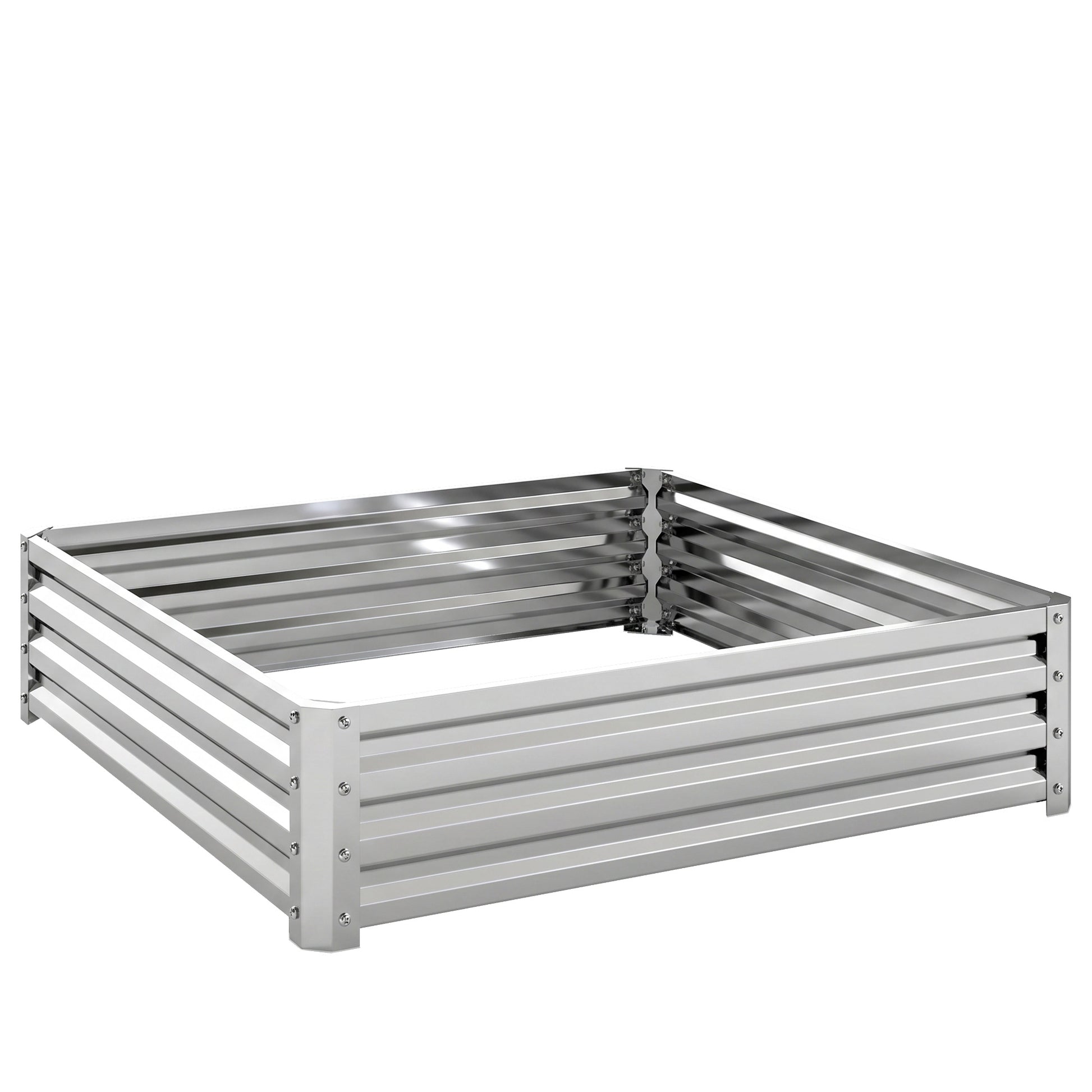 Photo of Outsunny Square Raised Garden Bed Box with Weatherized Steel Frame for Vegetables, Flowers, & Herbs, 120 x 120 x 30cm, Silver Tone in Tone colour on a white background