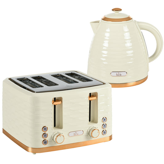 Photo of HOMCOM 3000W 1.7L Rapid Boil Kettle & 4 Slice Toaster, Kettle and Toaster Set with 7 Browning Controls and Crumb Tray, Beige in Beige colour on a white background