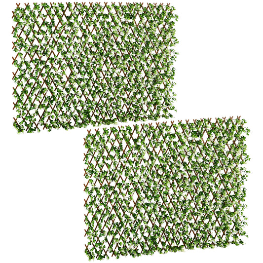 Photo of Outsunny 2pc Expanding Garden Trellis, 2 x 1m Faux Decorative Privacy Fence with Artificial Leaves, Privacy Screen Greenery Walls for Garden Balcony, Eucalyptus Leaves in Leaves colour on a white background