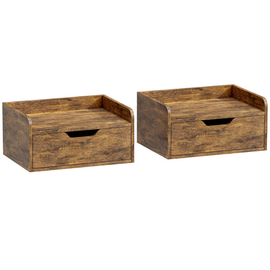 Photo of HOMCOM Floating Nightstands Set of 2, Wall Mounted Bedside Table with Drawer for Bedroom, Rustic Brown in Brown colour on a white background