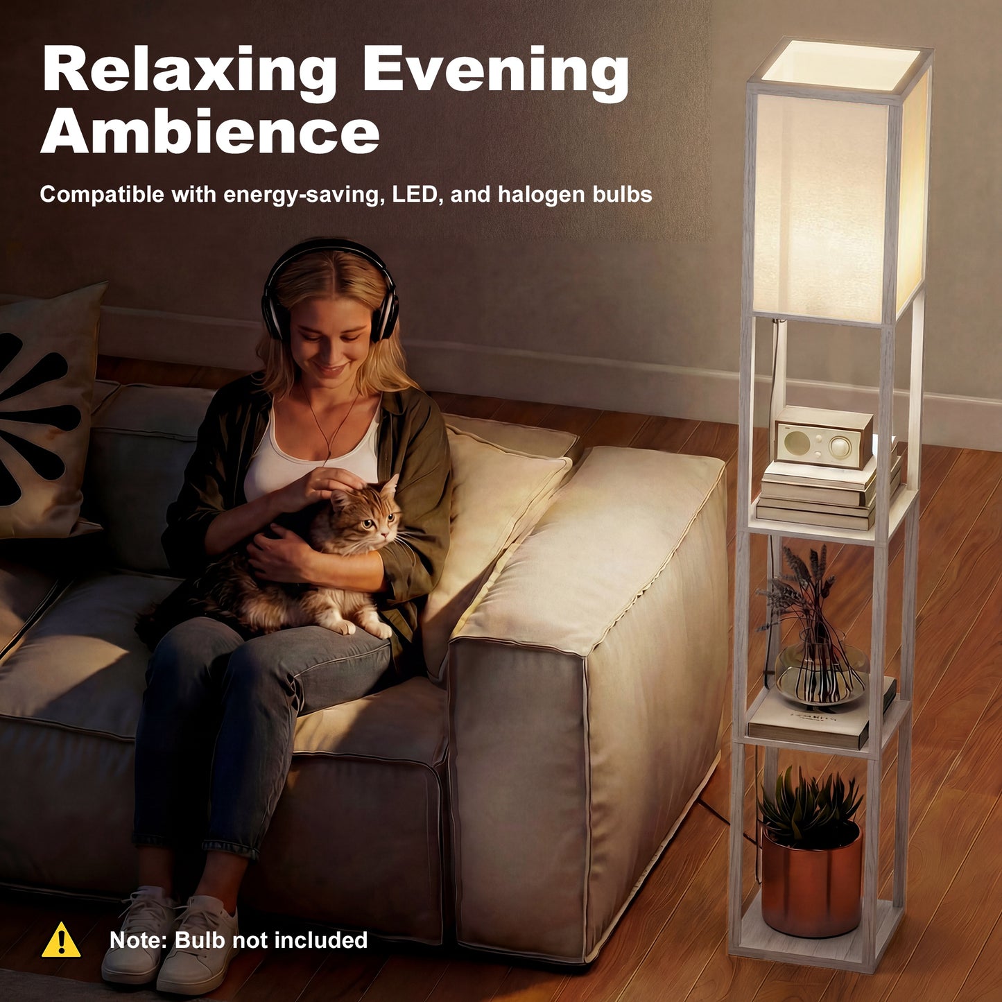 HOMCOM 3-Tier Floor Lamp with Shelves and Storage, Modern Corner Standing Lamp with Lampshade, Reading Light with Foot Switch for Living Room, Bedroom, Home Office, Bulb not Included, Oak