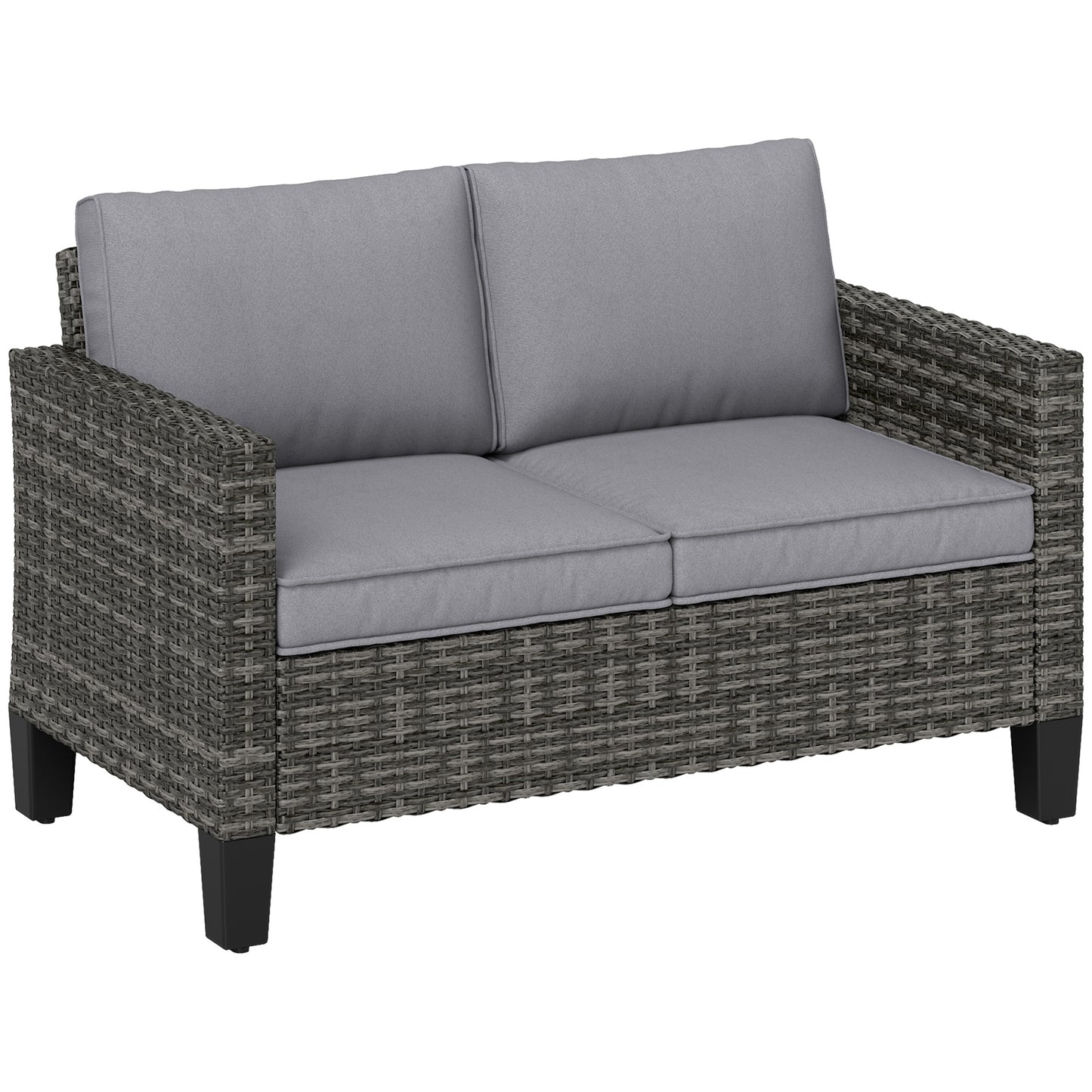 Photo of Outsunny Two-Seater Rattan Outdoor Sofa - Dark Grey in Grey colour on a white background