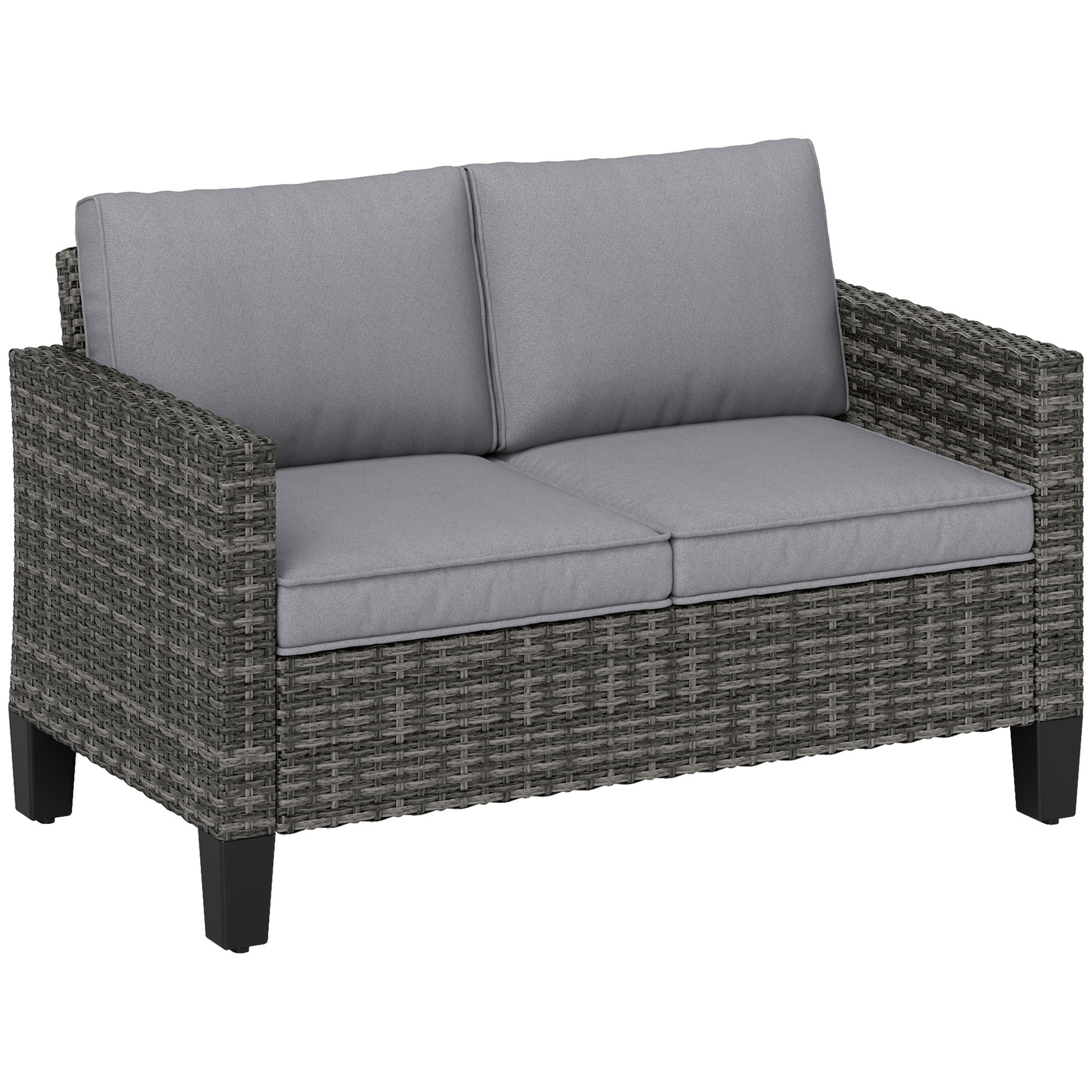 Photo of Outsunny Two-Seater Rattan Outdoor Sofa - Dark Grey in Grey colour on a white background