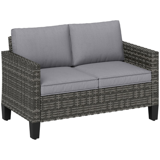 Photo of Outsunny Two-Seater Rattan Outdoor Sofa - Dark Grey in Grey colour on a white background