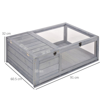 PawHut wooden reptile enclosure with mesh roof and labeled dimensions