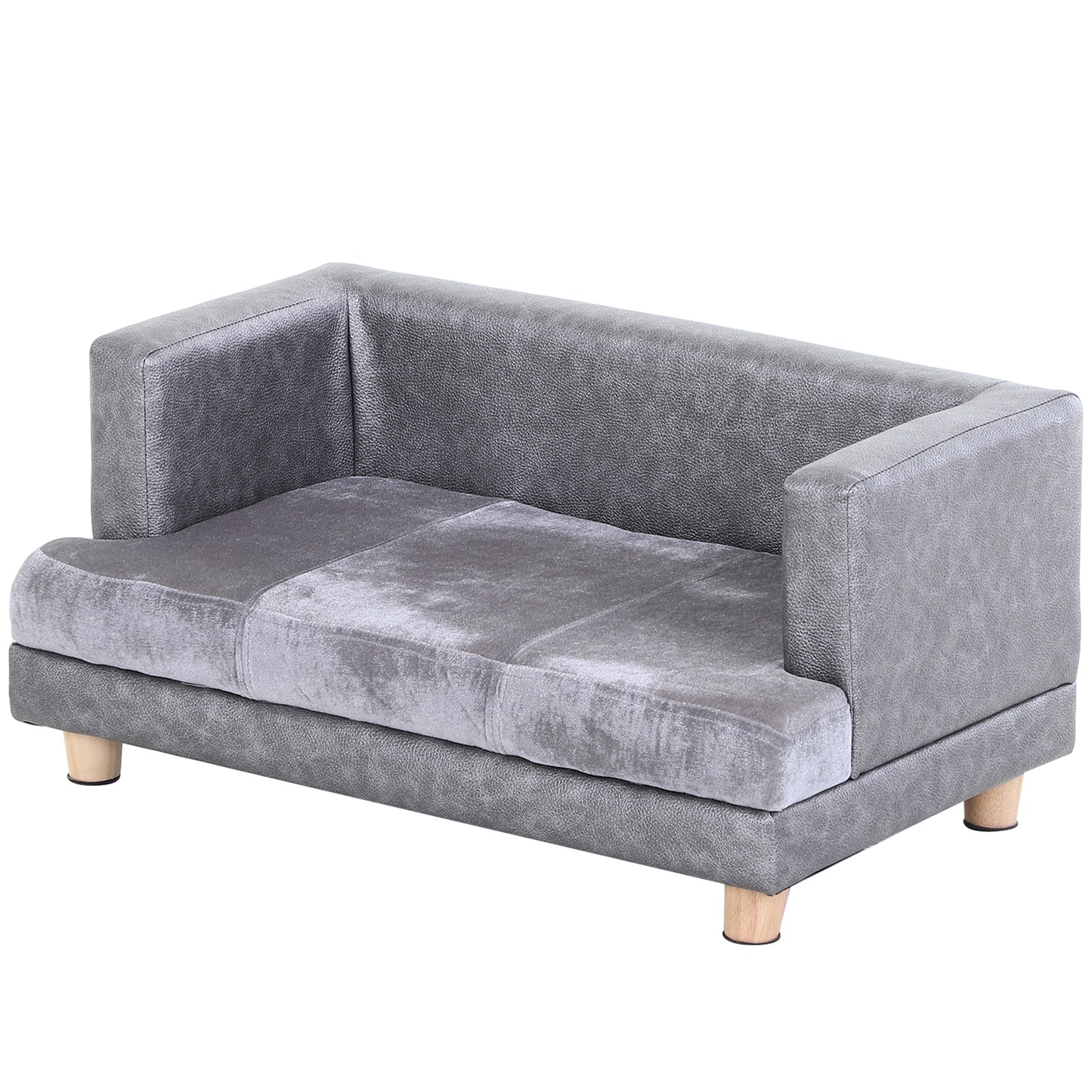 Photo of PawHut Dog Sofa Bed for Small-Sized Dogs, Elevated Pet Chair with PU Cover, Soft Cushion, Cat Couch Lounger with Anti-slip Legs - Grey in Grey colour on a white background