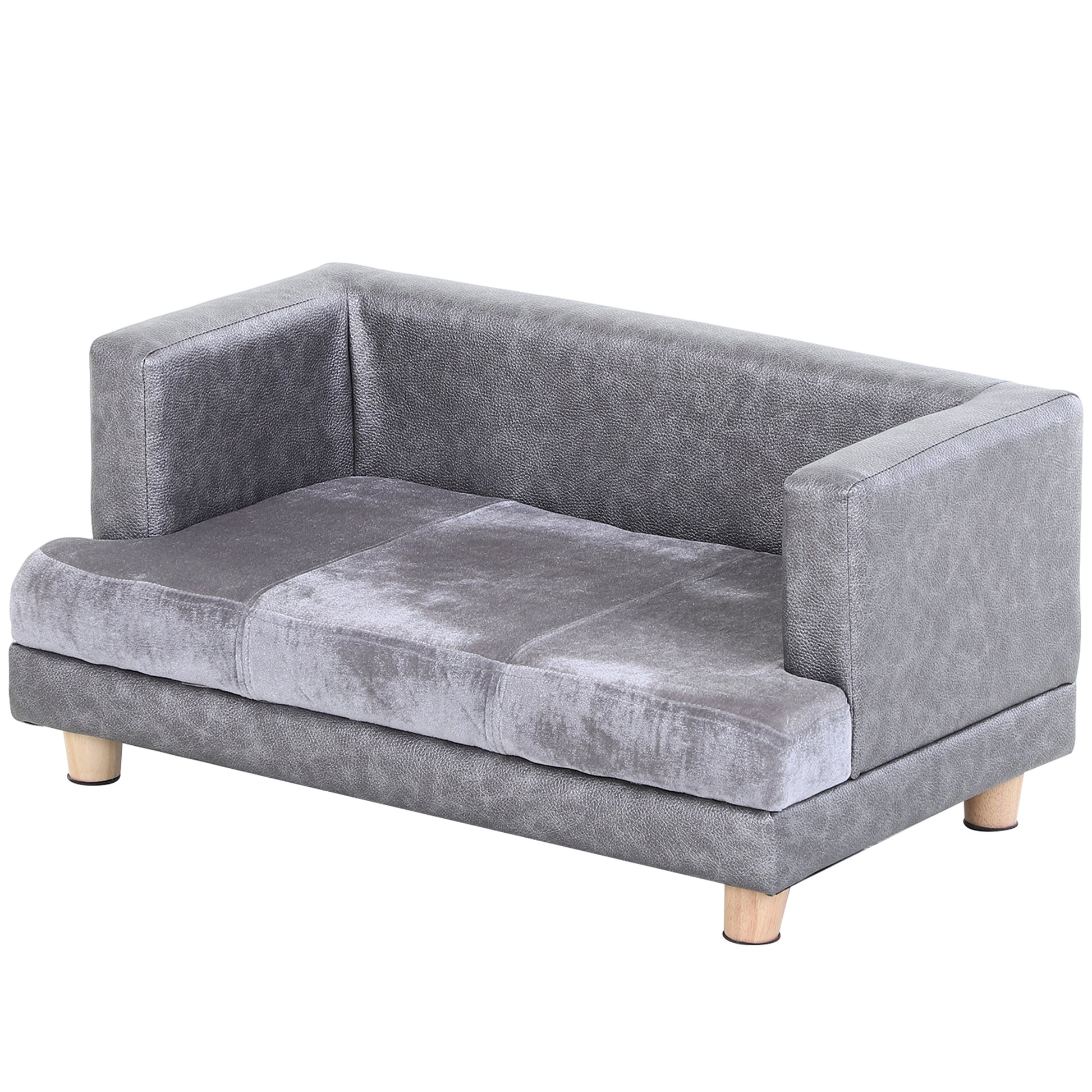 Photo of PawHut Dog Sofa Bed for Small-Sized Dogs, Elevated Pet Chair with PU Cover, Soft Cushion, Cat Couch Lounger with Anti-slip Legs - Grey in Grey colour on a white background