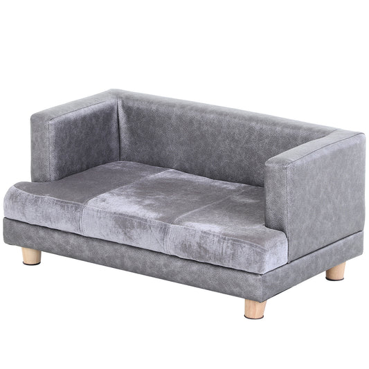 Photo of PawHut Dog Sofa Bed for Small-Sized Dogs, Elevated Pet Chair with PU Cover, Soft Cushion, Cat Couch Lounger with Anti-slip Legs - Grey in Grey colour on a white background