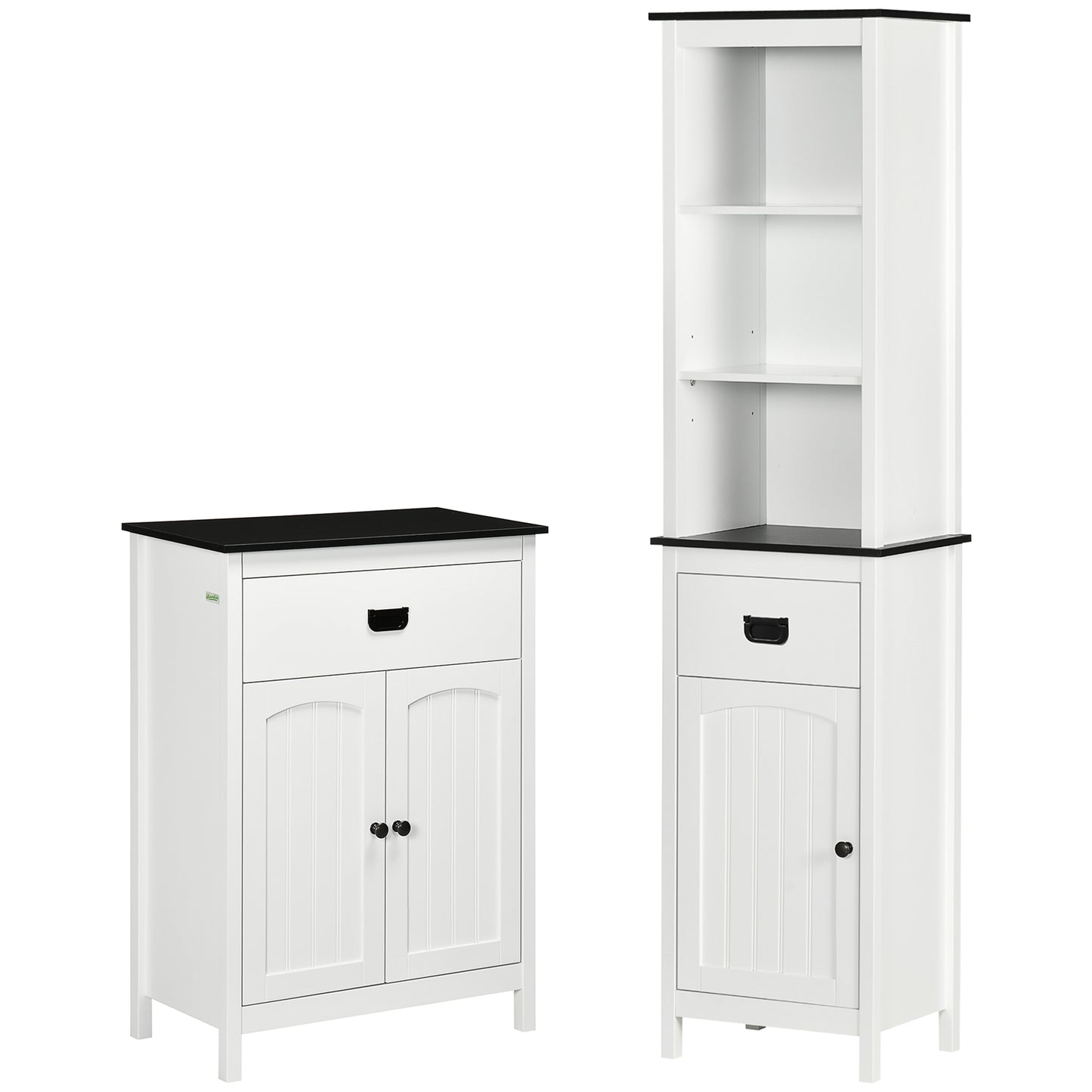 Photo of kleankin Bathroom Furniture Set, Bathroom Floor Cabinet with Drawer and Double Door, Tall Bathroom Cabinet with Drawer and Adjustable Shelf for Bathroom, White in White colour on a white background