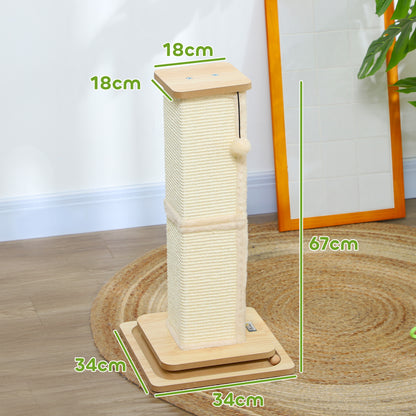 PawHut cat scratching post with 67 cm height and 34 cm square base dimensions