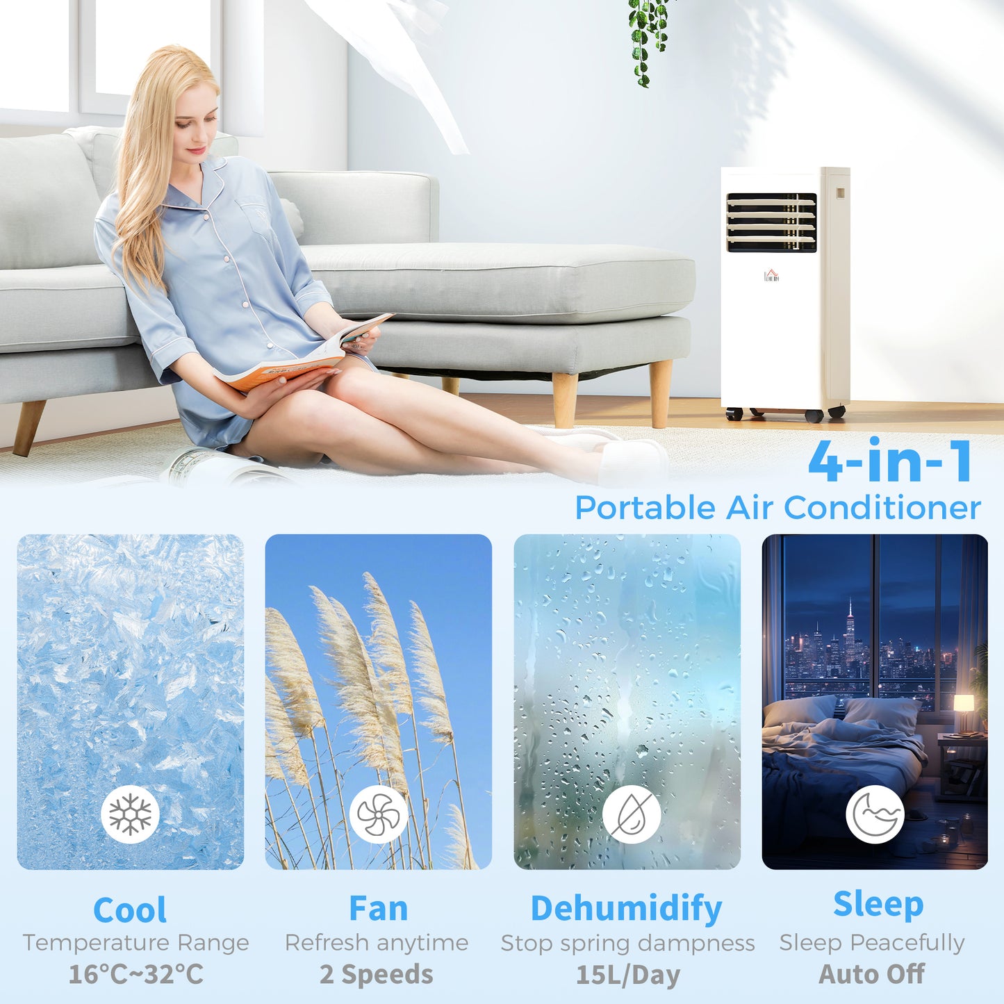 HOMCOM Portable Air Conditioner 5000 BTU, 4-in-1 Cooling, Dehumidifier, Fan, Sleep Mode, Air Conditioning Unit with Digital Display & Remote Control, 24H Timer, Window Venting Kit, for Room up to 18㎡