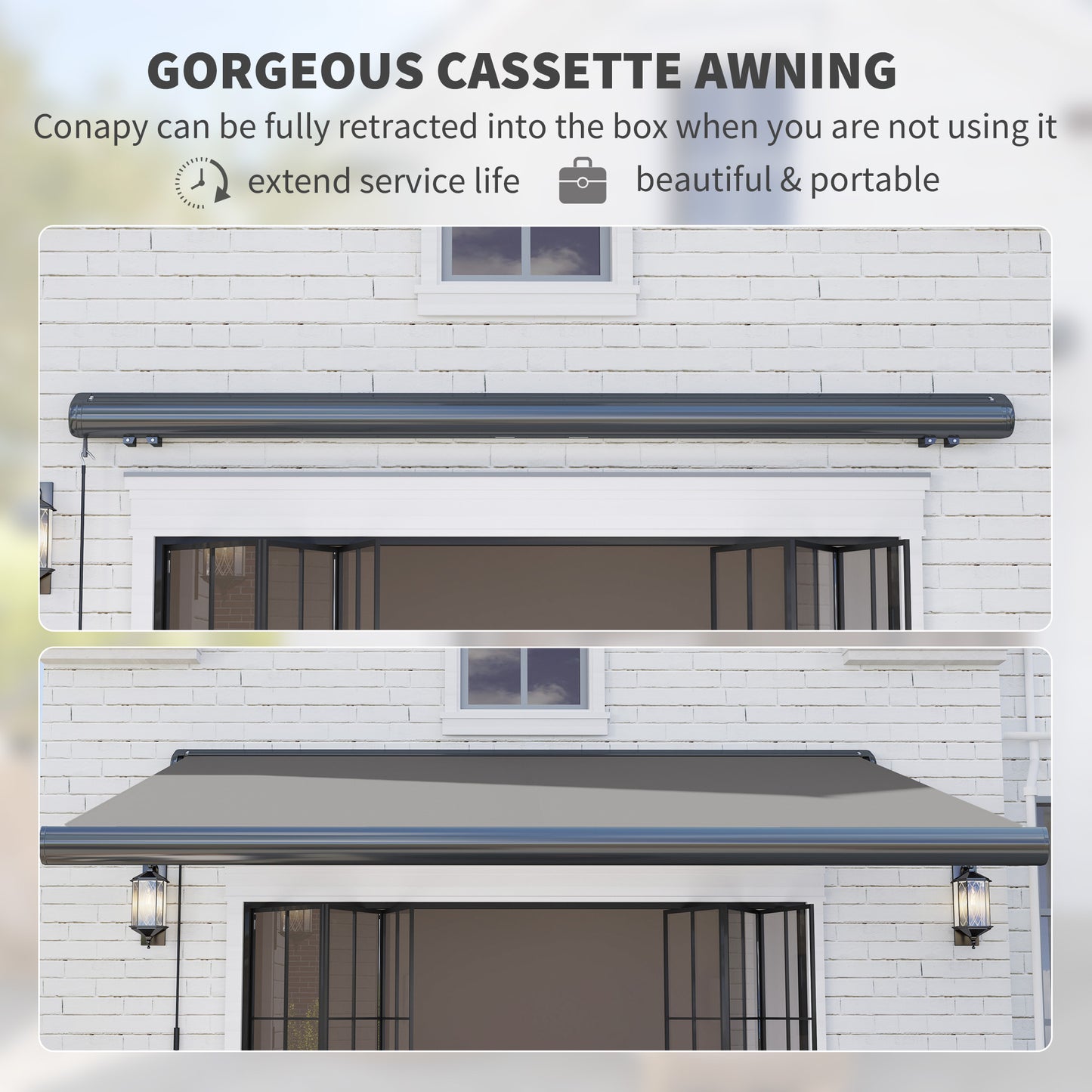 Outsunny 3.5 x 3 m Electric Awning, Aluminium Frame DIY Retractable Awning, UV50+ Sun Shade Canopy, Light Grey