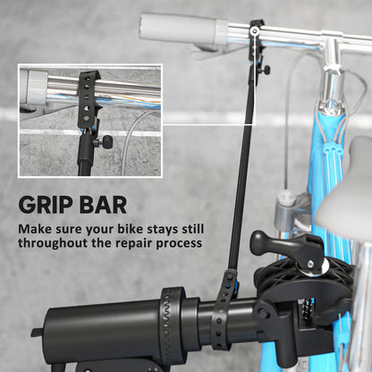 HOMCOM bike repair stand with stabilizing grip bar secured to a bicycle handlebar