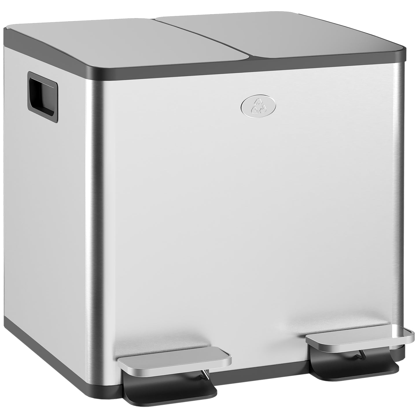 Photo of HOMCOM 30L Dual Compartment Stainless Steel Bin, with Deodoriser Holders - Silver Tone in Tone colour on a white background
