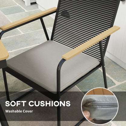 Outsunny chair with gray cushion, black slatted back, wood-look arms and washable zip cover