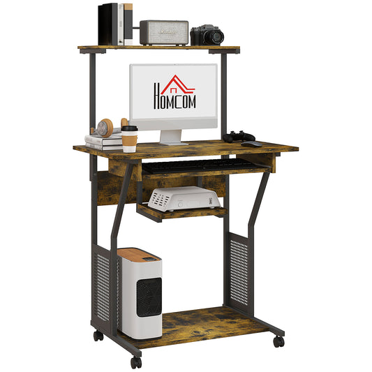 Photo of HOMCOM Multi-Storage Work Desk, with Sliding Keyboard Tray - Brown/Black in Brown/Black colour on a white background