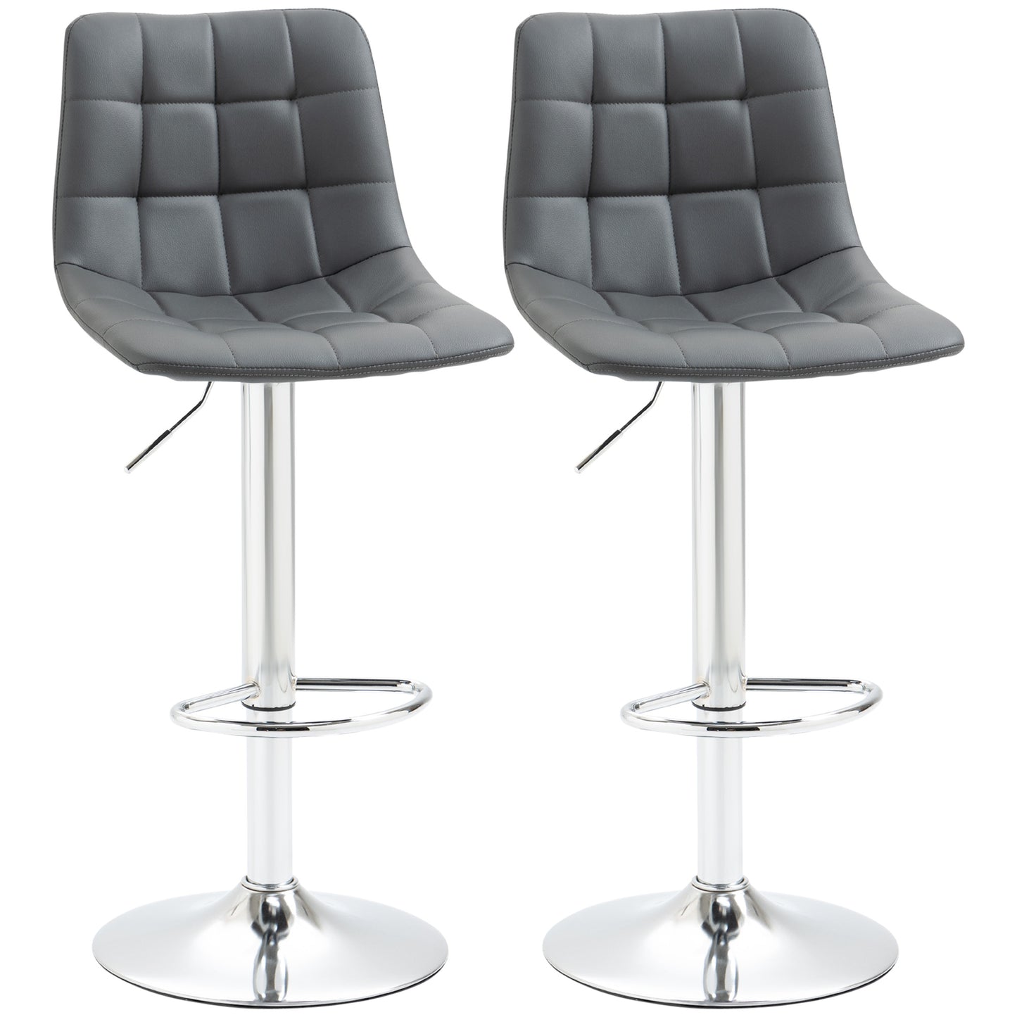 Photo of HOMCOM Adjustable Bar Stools Set of 2, Swivel PU Leather Upholstered Barstools with Tufted Seat and Back, Breakfast Bar Chairs for Kitchen Counter, Grey in Grey colour on a white background