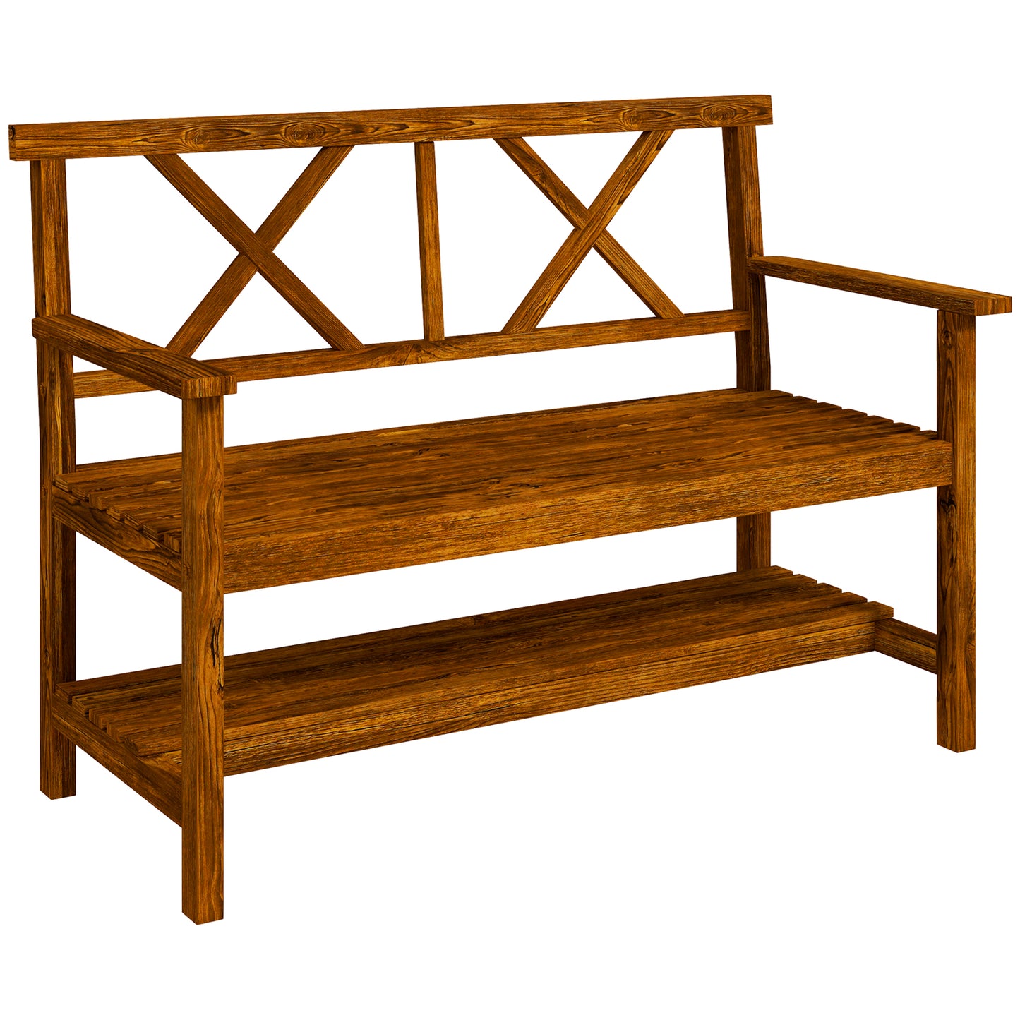 Photo of Outsunny Two-Seater Fir Wood Bench, with Bottom Shelf - Natural in Natural colour on a white background