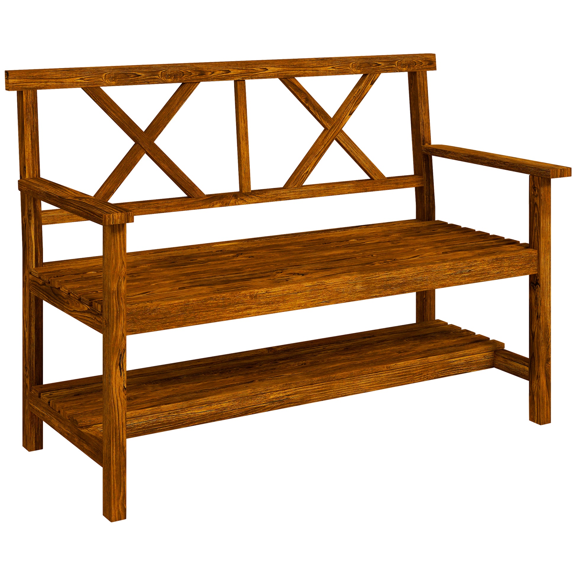 Photo of Outsunny Two-Seater Fir Wood Bench, with Bottom Shelf - Natural in Natural colour on a white background