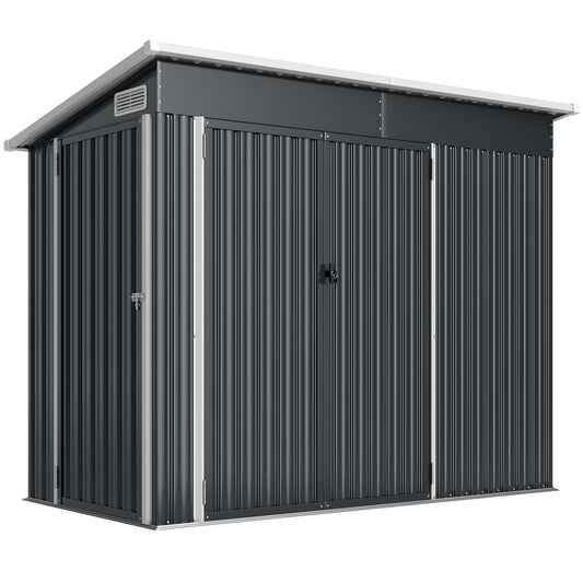 Photo of Outsunny 7.5 x 4.3ft Metal Garden Storage Shed, Waterproof Outdoor Shed with Triple Lockable Door, Gloves, Vents, Dark Grey in Grey colour on a white background