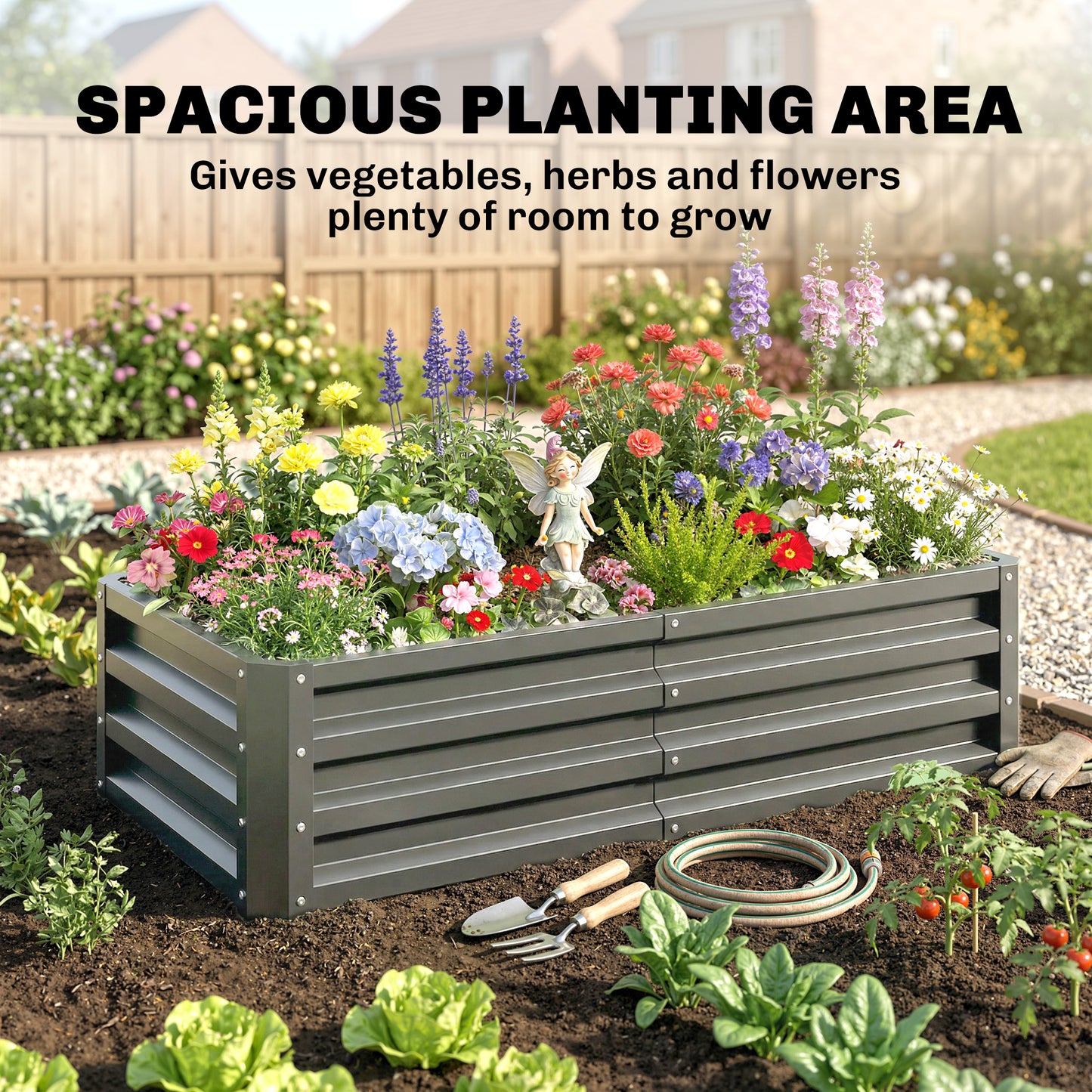 Outsunny Rectangle Raised Garden Bed Box with Weatherized Steel Frame for Vegetables, Flowers, & Herbs, 120 cm x 60 cm x 30.5 cm, Light Grey