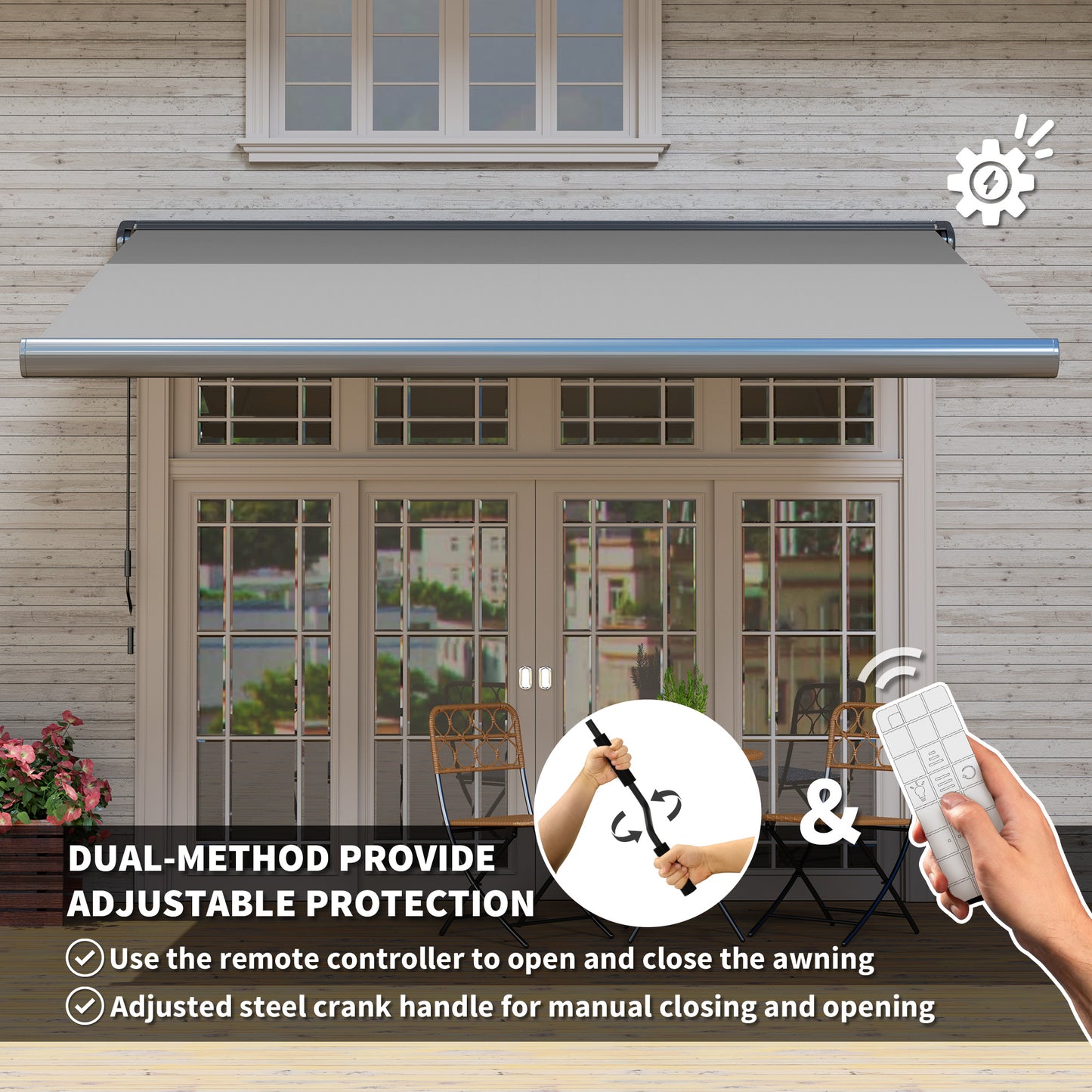 Outsunny 3.5 x 3 m Electric Awning, Aluminium Frame DIY Retractable Awning, UV50+ Sun Shade Canopy, Light Grey
