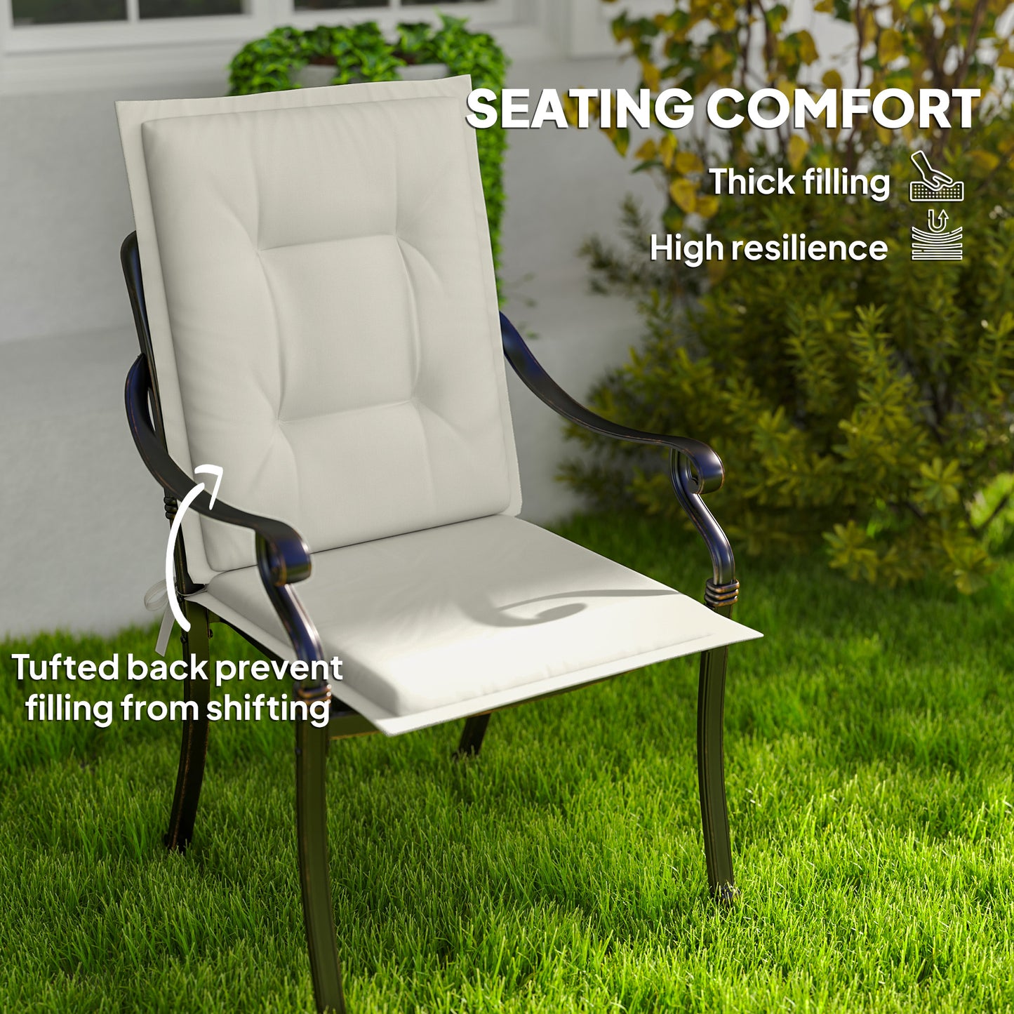 Outsunny Set of Four Padded Garden Seat Cushions - White