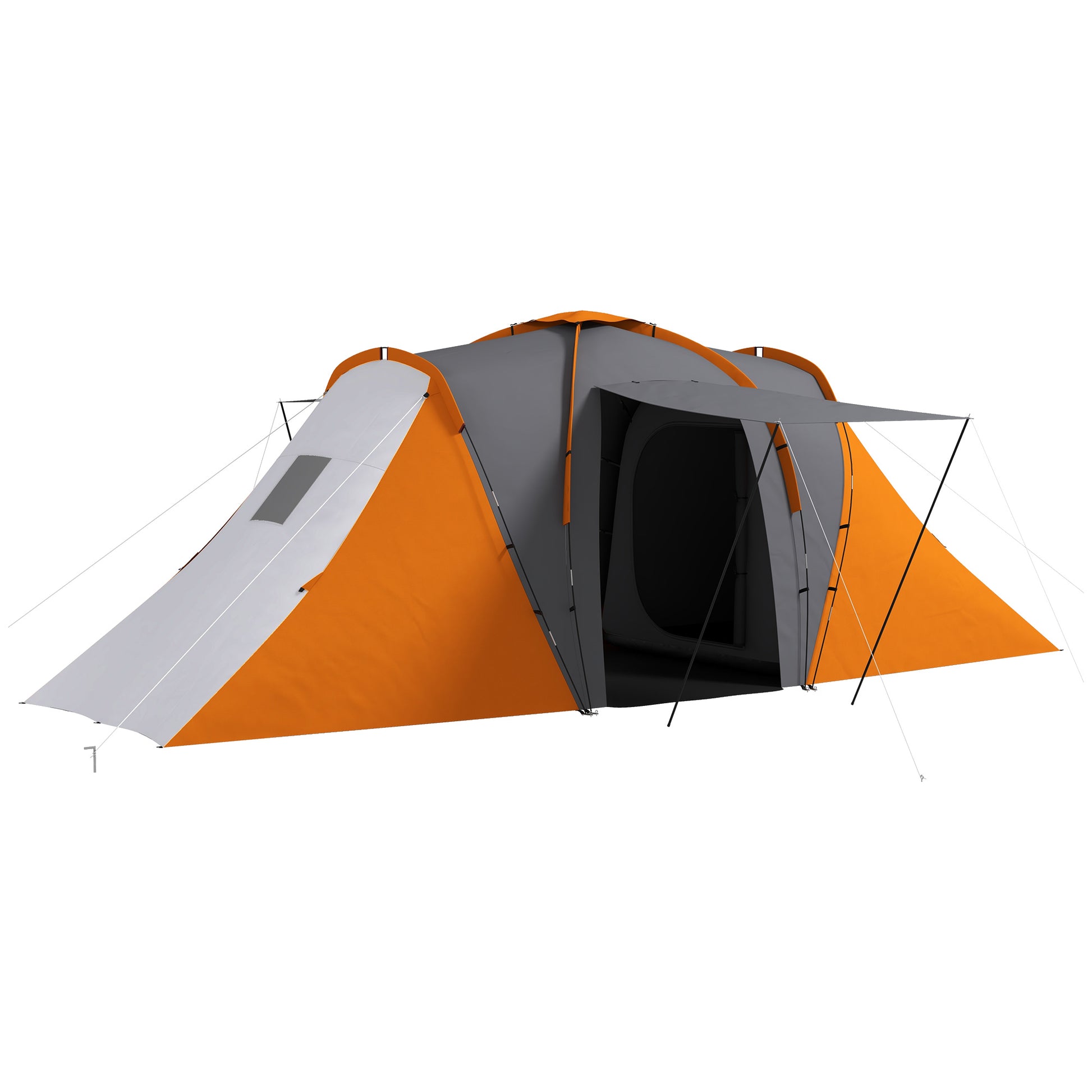 Photo of Outsunny Large Camping Tent Tunnel Tent with 2 Bedroom and Living Area, 2000mm Waterproof, Portable with Bag for 4-6 Man, Orange in Orange colour on a white background