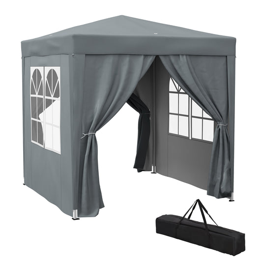Photo of Outsunny Garden Pop Up Gazebo Marquee Party Tent Canopy with free Carrying Case, Removable 2 Walls, 2 Windows, 2m x 2m, Grey in Grey colour on a white background