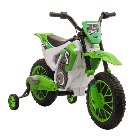 Photo of HOMCOM 12V Kids Electric Motorcycle Ride-On, with Training Wheels, for Ages 3-6 Years - Green in Green colour on a white background