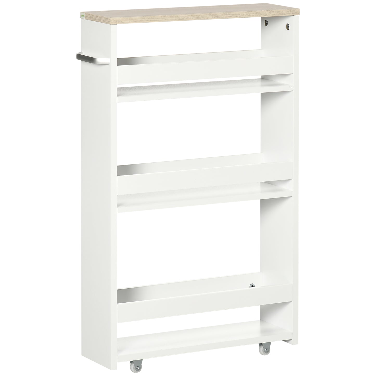 Photo of kleankin Storage Cart, 4-Tier Compact Storage Trolley on Wheels and Handle, 48W x 15D x 80H cm, White in White colour on a white background
