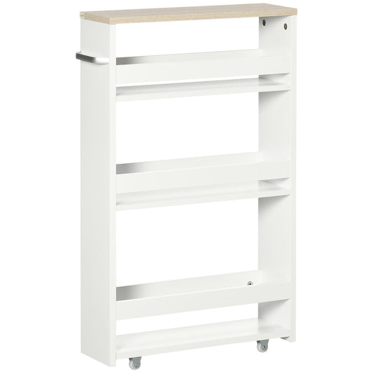 Photo of kleankin Storage Cart, 4-Tier Compact Storage Trolley on Wheels and Handle, 48W x 15D x 80H cm, White in White colour on a white background