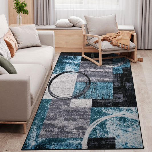Photo of HOMCOM Blue Geometric Rug, Modern Area Rugs Large Carpet for Living Room, Bedroom, Dining Room, 160x230 cm in cm colour on a white background