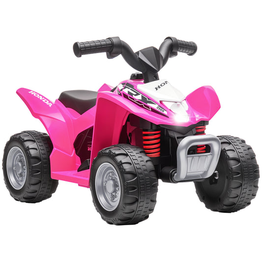 Pink Honda kids electric quad bike with chunky tires, front guard, and black seat