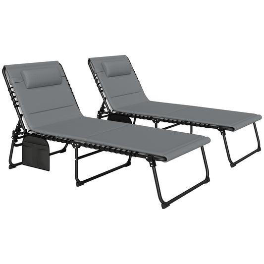 Photo of Outsunny Set of Two Reclining Sun Loungers - Charcoal Grey in Grey colour on a white background