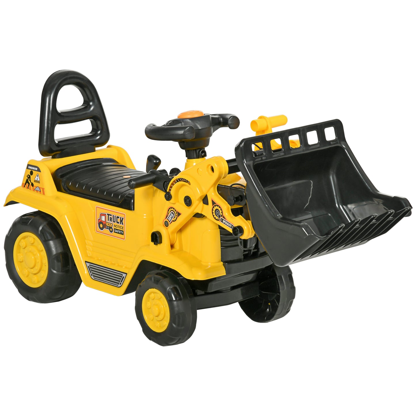 Photo of HOMCOM Ride On Tractor, 3 in 1 Ride On Excavator Toy, Toddler Digger Bulldozer with Storage, Pretend Play Construction Truck, NO POWER for 18-48 Months, Yellow in Yellow colour on a white background