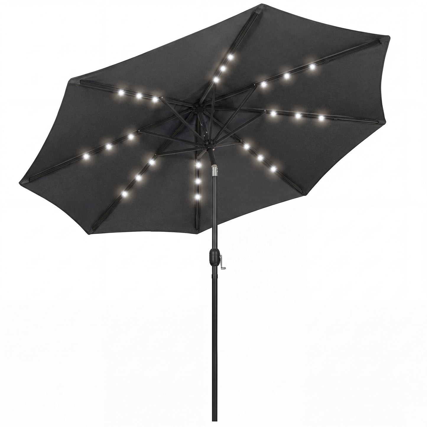 Photo of Outsunny 2.6 m Garden Parasol Umbrella with LED Solar Light, Parasol Cover, Outdoor Market Patio Umbrella, Black in Black colour on a white background