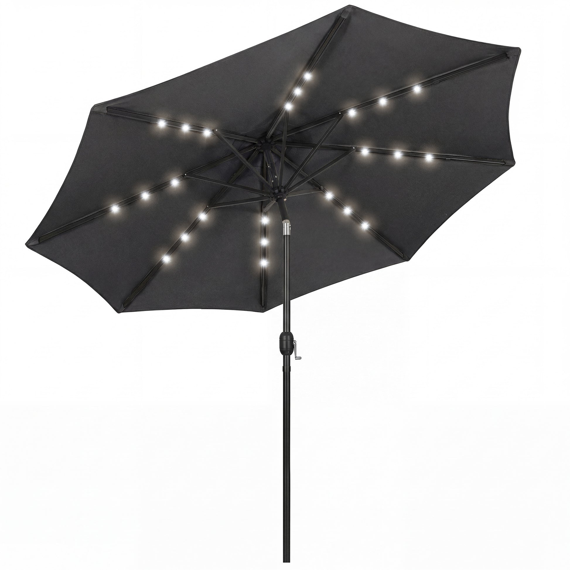 Photo of Outsunny 2.6 m Garden Parasol Umbrella with LED Solar Light, Parasol Cover, Outdoor Market Patio Umbrella, Black in Black colour on a white background