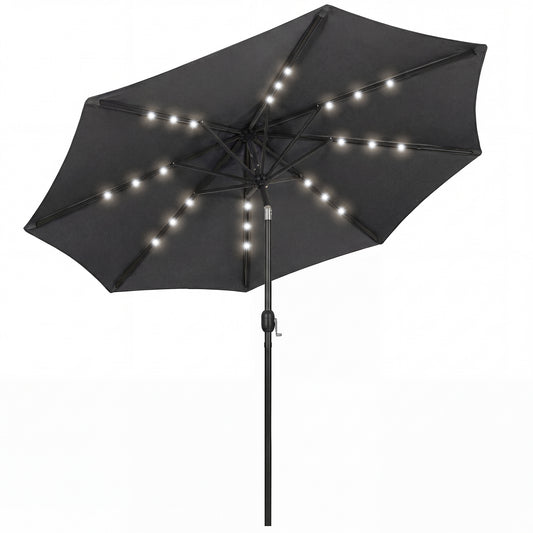 Photo of Outsunny 2.6 m Garden Parasol Umbrella with LED Solar Light, Parasol Cover, Outdoor Market Patio Umbrella, Black in Black colour on a white background