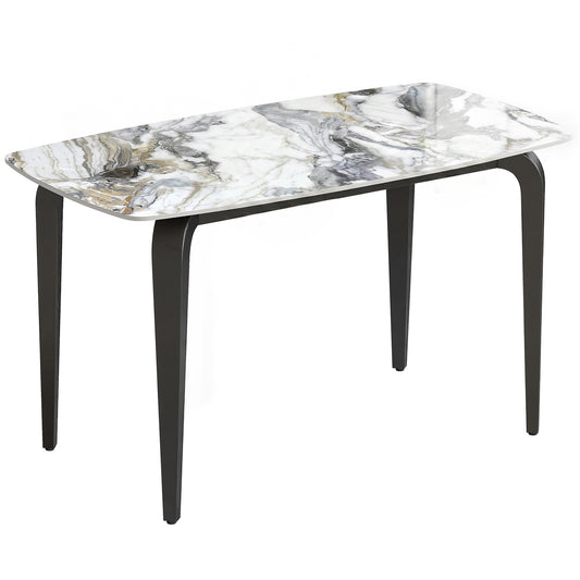 Photo of HOMCOM Dining Table for 4, Modern Kitchen Table with Sintered Stone Tabletop, Metal Legs, White in White colour on a white background