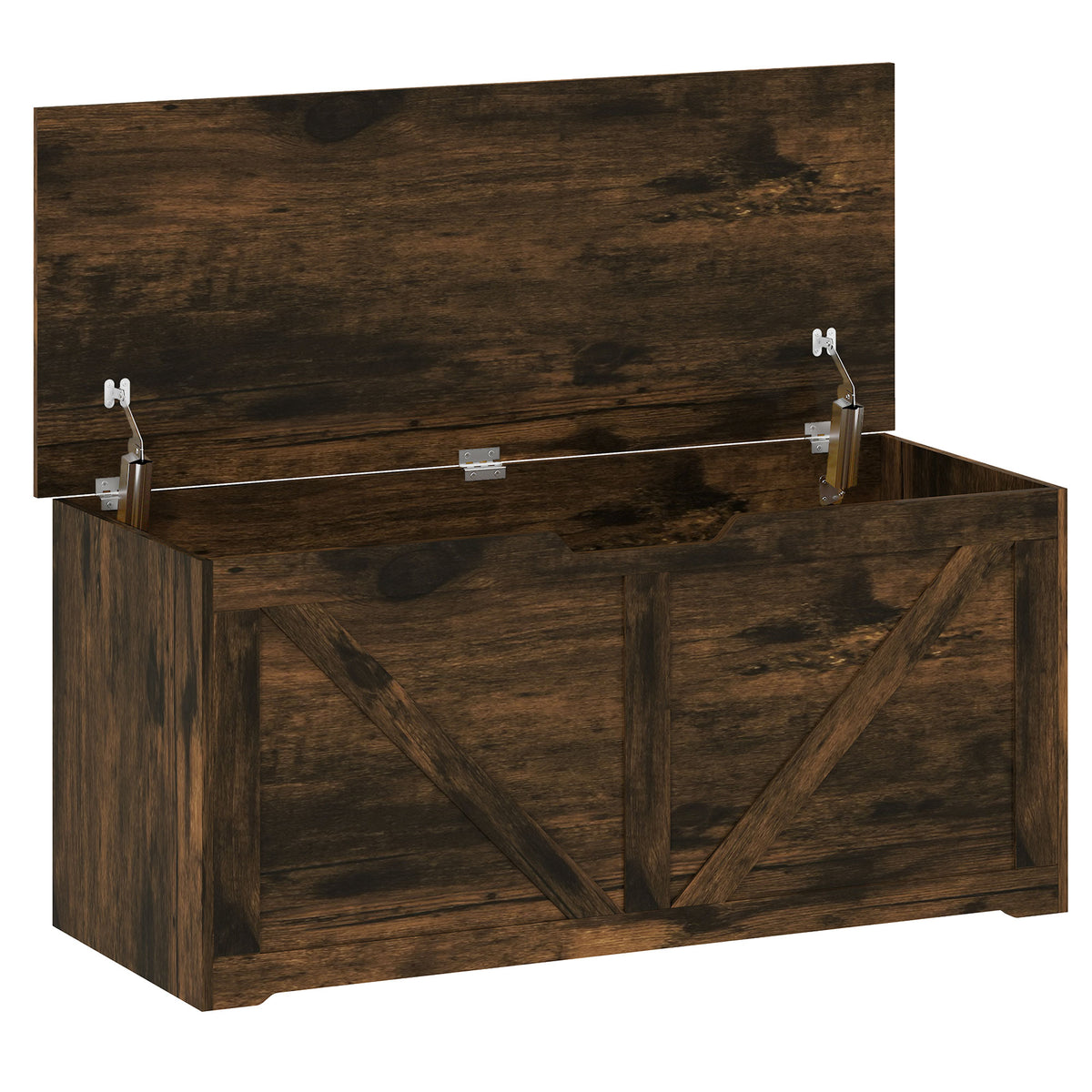 Photo of HOMCOM 127L Home Storage Box, with Safety Hinges - Rustic Brown Wood-Effect in Wood-Effect colour on a white background