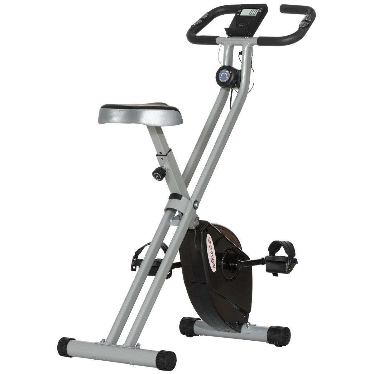 Photo of SPORTNOW Folding and Quiet Exercise Bike with 8-Level Magnetic Resistance and Heart Rate Sensor, for Home Gym, Black and Grey in Grey colour on a white background