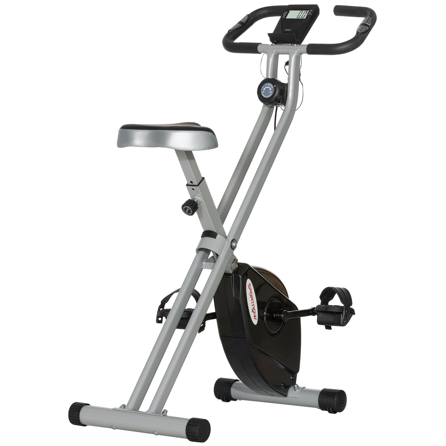 Photo of SPORTNOW Folding and Quiet Exercise Bike with 8-Level Magnetic Resistance and Heart Rate Sensor, for Home Gym, Black and Grey in Grey colour on a white background